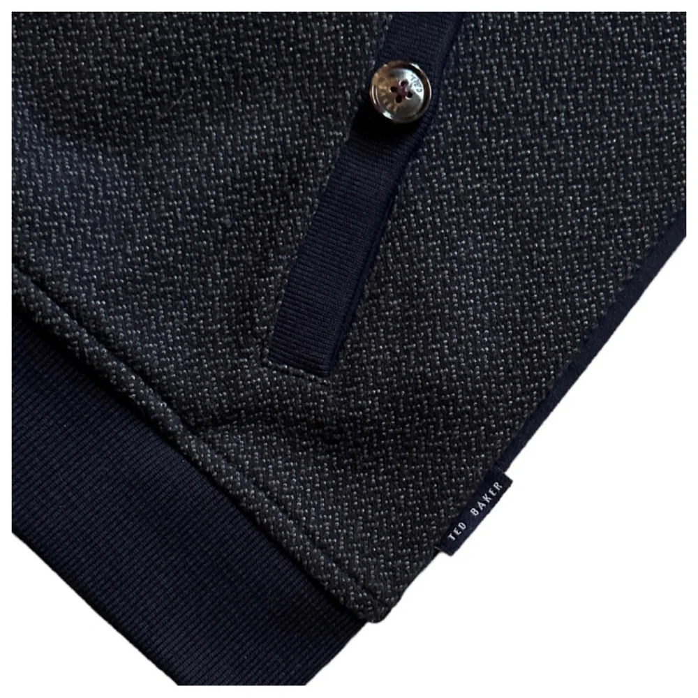 TED BAKER LONDON FULL ZIP MEN’S COTTON BOMBER STYLE KNITWEAR JACKET NAVY GRAY - Picture 7 of 12